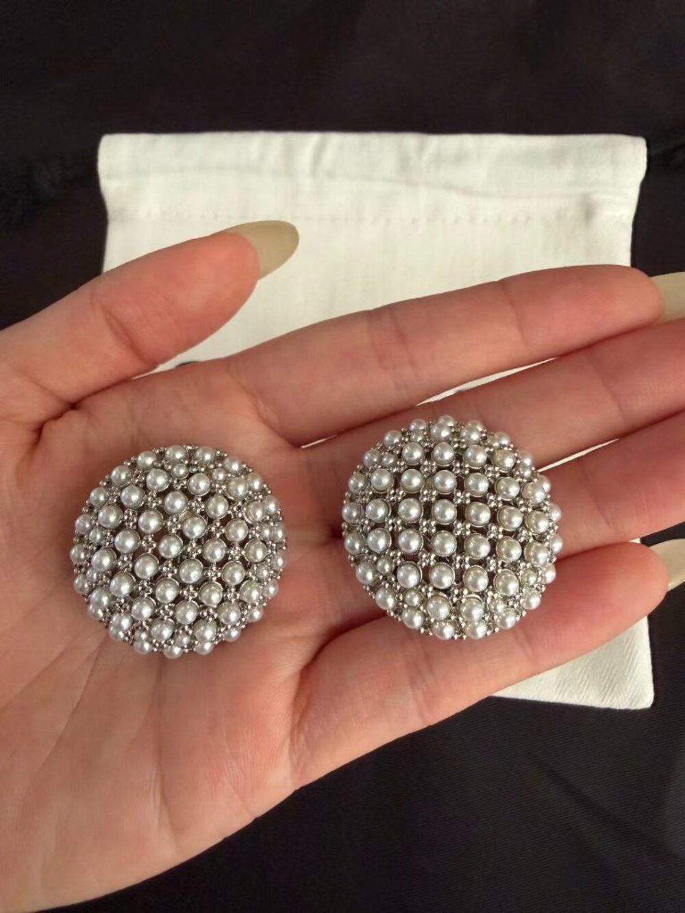 Oscar de la Renta Round Pearl Cluster Statement Earrings